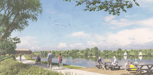 This image: Artist's impression of how the waterfront of Elton Reservoir could look.
					 The map: The map shows an artist's impression of our vision for the parkland and three
					 new neighbourhood hubs. Interactive markers show illustrative images of how these proposed 
					 neighbourhood centres could look.